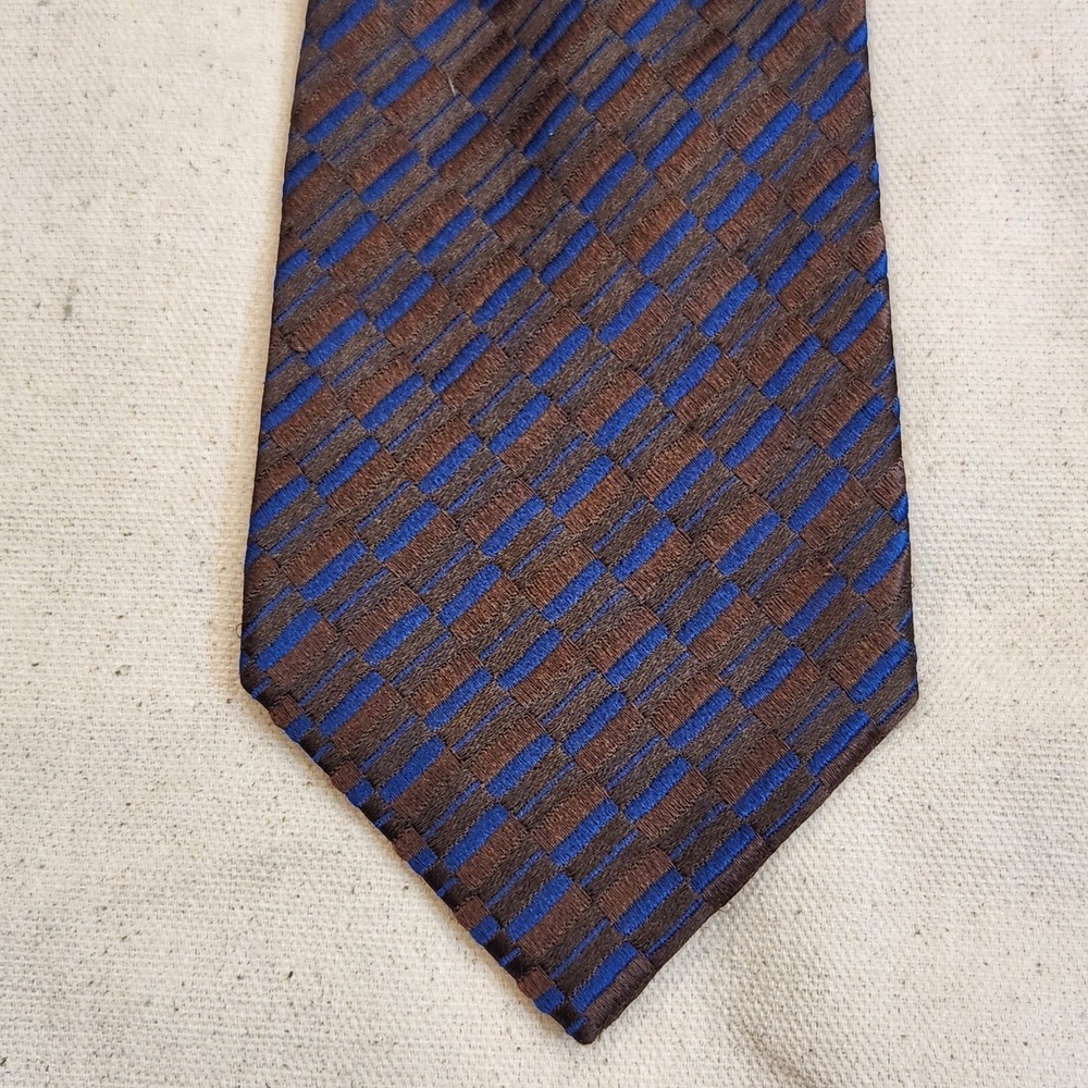 Charvet Place Vendome Men's Silk Tie Brown Blue Woven Geometric Made in France